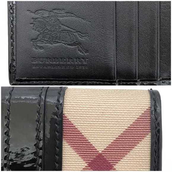 BURBERRY W wallet beige black check double PVC patent leather  folio flap ladies - Picture 9 of 10